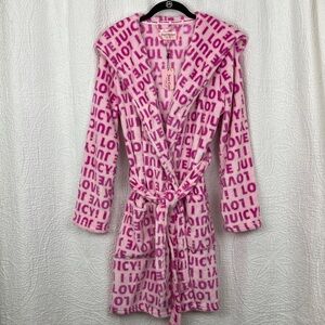 Juicy Couture Pink Fleece Hooded Short Robe sz S/M NWT